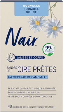 Bandes de cire prêtes Nair Sensitive pour les jambes et le corps Mavec extrait de camomille